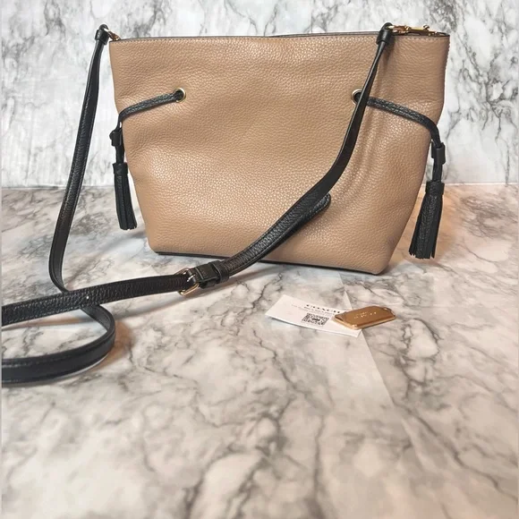 COACH Andy Crossbody Bag With Horse And Carriage Pebble Leather Tan Black - Picture 4 of 9